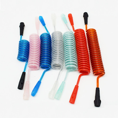Plastikowa, elastyczna, kolorowa, zwijana smycz na klucze z karabińczykami z blokadą śrubową