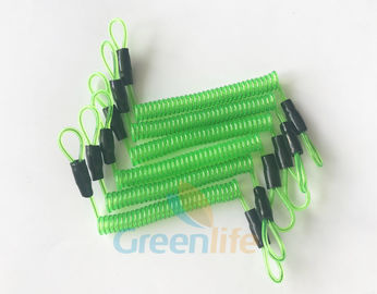 Kabel spiralny ze sprężyną spiralną o długości 70 cm, przezroczysty zielony z podwójnymi pętlami na sznurek